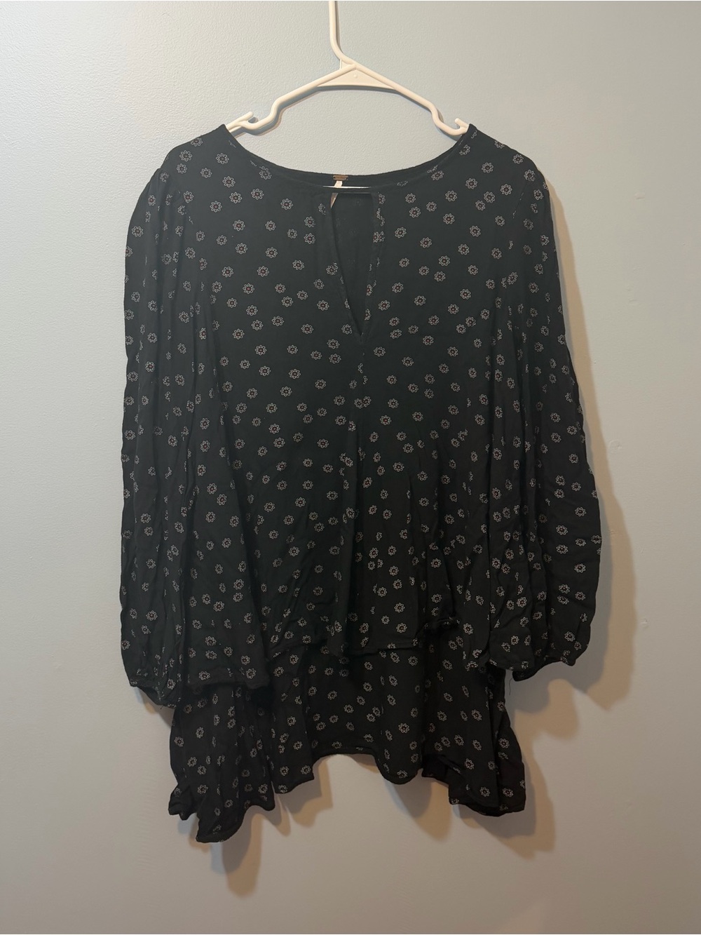 Free People Black Floral Peasant Blouse